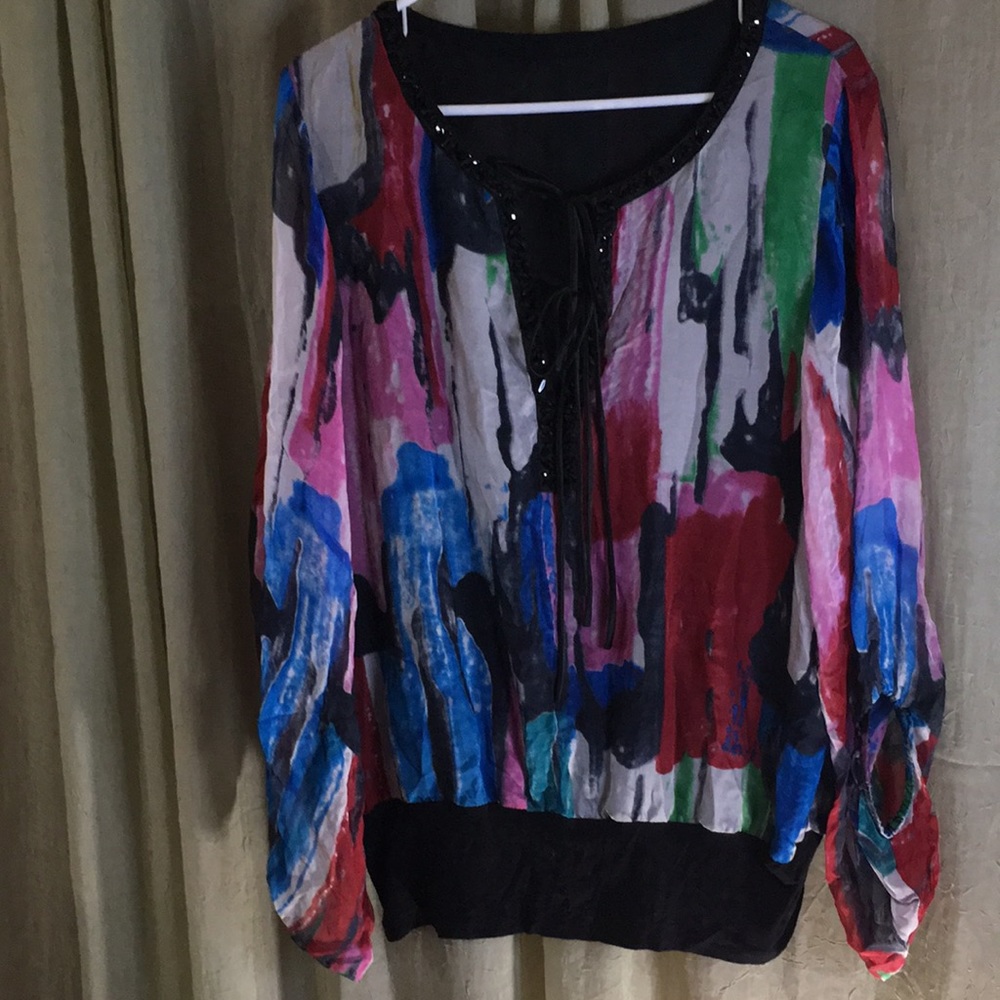 Manyus Wearable Art 100% silk blouse peasant style large